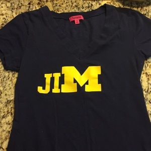 JIM Harbaugh V neck navy tee Michigan University